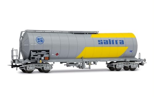 Electrotren RENFE, SALTRA de 4 eixos, carro-cisterna isolado, para transporte de ácido cianídrico, amarelo/cinzento, ep IV