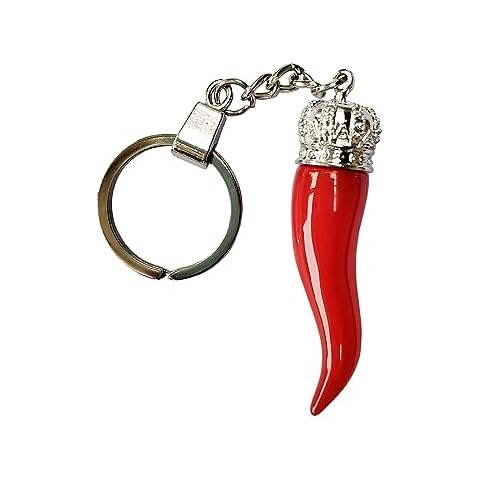 P.S. I Love Italy Italian Red Horn with Silver Chain Keychain – Key Rings & Fobs Chili Pepper Charm for Rear View Mirror Cover