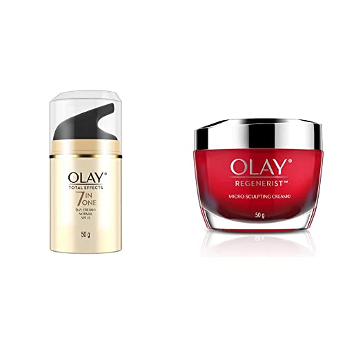 Image of Olay Day Cream Total Effects 7 in 1, Anti-Ageing SPF 15, 50g & Olay Day Cream Regenerist Microsculpting Moisturiser (NON SPF), 50g
