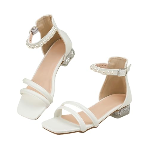 IWIHMIV Girls Sandals Low Chunky Heels Dress Sandals Ankle Strap Open Toe Flower Girl Wedding Party Shoes for Toddler2