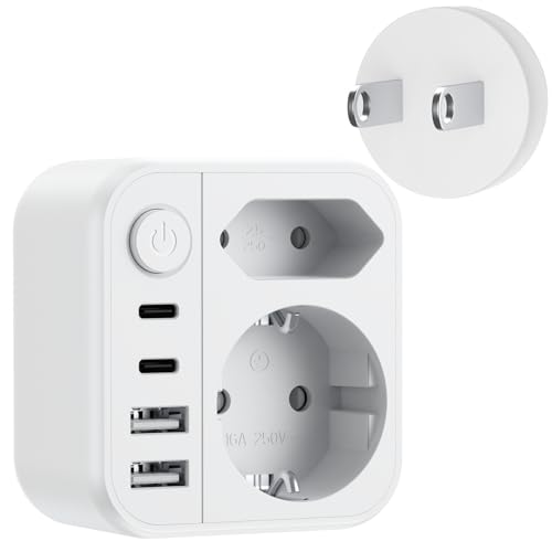 Dalimee Reiseadapter Japan Typ A 7 in 1 Reiseadapter USA mit 2 AC Schuko (Typ C/E/F) 2*USB-C 2*USB-A und Netzschalter Adapter Japan für USA Kanada China Thailand Mexiko die Philippinen
