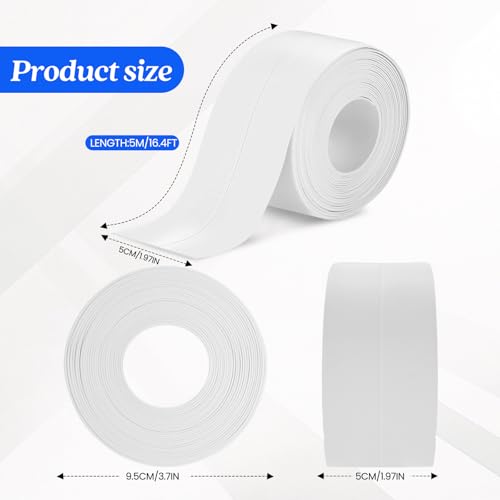 Image of 2 Rolls Caulk Tape Waterproof Self Adhesive White Toilet Caulk Sealant Tape | 1.97 inch x16.4Ft,Widened Shower Seal Strip for Kitchen, Countertop, Bathroom, Sink, Bathtub Toilet Edge Protector