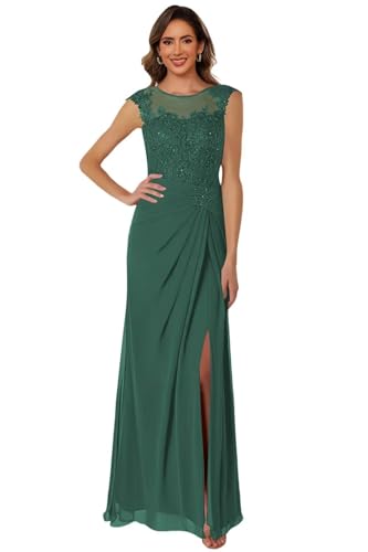 SEIM Cap Sleeve Lace Applique Mother of The Bride Dresses for Women Mermaid Long Chiffon Formal Evening Gowns
