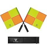 Great Call Athletics | Soccer Referee Flag Pro Set With Case | Water Proof Assistant Linesman Yellow Orange Checker Style