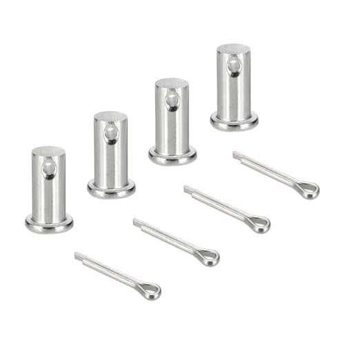 uxcell 4Pcs M12x25mm Clevis Pins, 304 Stainless Steel Single Hole Flat Head Hitch Fastener Lock Systems with Cotter Pins for Furniture Installation Trailer Lawn Mower, Silver