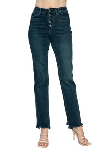 Judy Blue Women's Button Fly Hem Destroy Straight Jeans