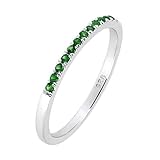 ByLove Jewelry Sterling Silver Genuine Natural Emerald Half Eternity Band Ring
