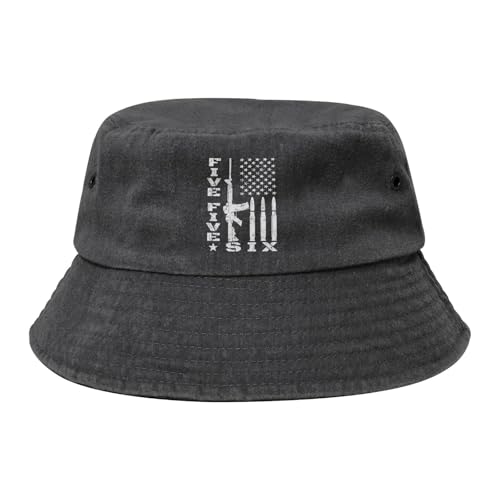 Five Five Six Ar 15 American Flag Bucket Hat Cotton Sun Hat Summer Beach Hat Black