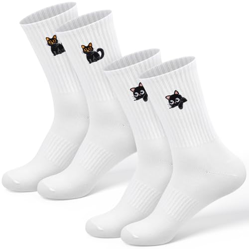 Jadive 2 Paar Katzen Socken Tennissocken Cat Socken Lieblingsmensch Katzenliebhaber Geschenke für Geburtstag Hochzeit Partner Ehefrau Freundin Frauen 36-42 Größe (Katzenmuster 1)