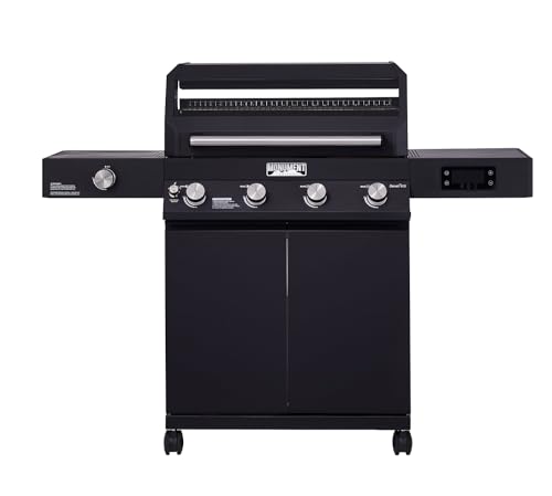 Monument Grills 4-Burner Liquid Propane Gas Smart bbq Grill Denali D425 with Smart technology, Side Burner and LED Controls, Black