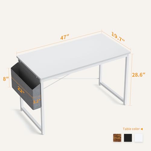 Image of Cubiker Computer Desk, Home Office Writing Study Desk, Modern Simple Style Laptop Table with Storage Bag (47 inch, Pure White)