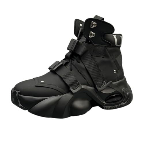 Y2K Futuristic high top Sneakers for Men PU Leather and Knit Upper with 1.5 inch Height Boost...