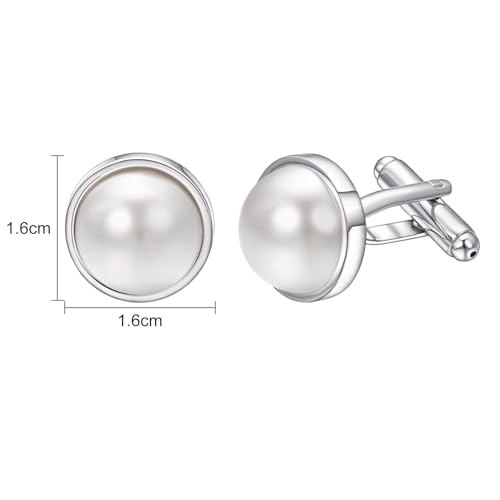 Mancuernillas de plata con perla para hombre miniatura 2