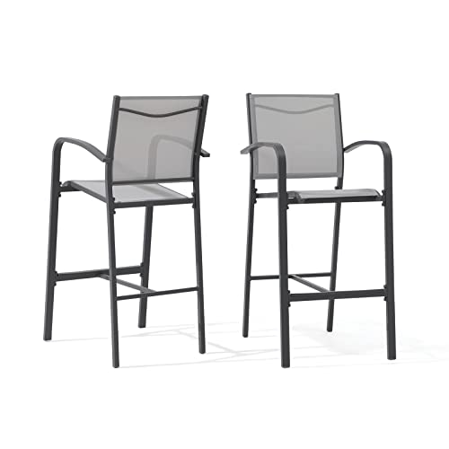 Oc Orange-Casual Outdoor Bar Stool Set Of 2, All-Weather Aluminum Textile Fabric High Top Patio Dining Chair, Counter Height Metal Barstool High Back Armchair, For Backyard, Porch, Balcony, Grey #TOP8