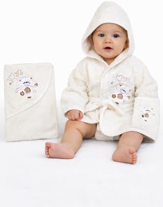 %100 Pamuk Yenidoğan Bebek Çocuk Bornoz Havlu Takımı Set - Görsel 3