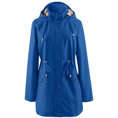 MJGkhiy Veste Imperméable Femme Légère Longue Vestes Coupe-Vent Veste Pluie À Capuche Grande Taille Randonnée Trench De Pluie Sport Camping Raincoat Course Softshell En Plein Air, bleu, 3XL