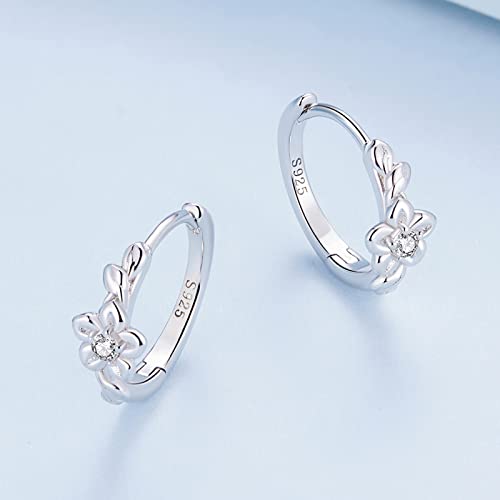 Flower Split Huggie Hoop Earrings for Women, S925 Sterling Silver Hypoallergenic Small Hoop Earrings Flower Zirconia Earrings Jewelry Gifts3