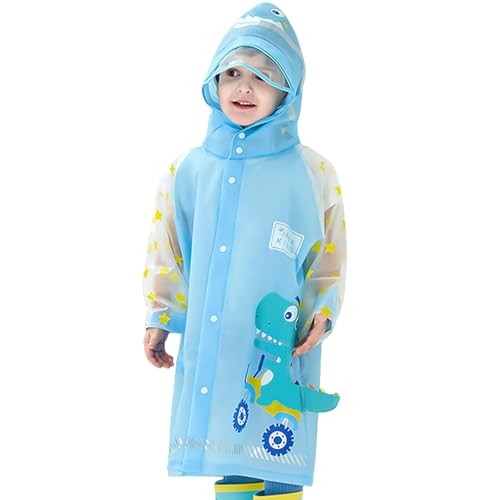 Gcroet Kid Raincoat Waterproof Cartoon Rain Jacket Girl Boy Cute Rain Suit Kid Poncho for Wear Blue Dinosaur XL...