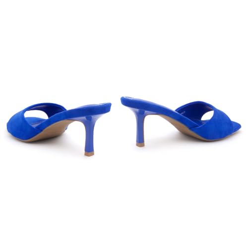 Image of Shoe Land Women's Low Heels Stiletto Heeled Slides, Open Toe One Band Slip-On Heeled Mules - Dressy Heeled Sandals for Prom, Party Wedding and Vacation