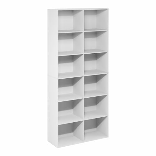 Furinno Basic Book Shelf, 12-Cube Bookshelf, Open Shelf Bookcase, Cube Storage Organizer, 12 x 32 x 71, for Living Room, Home Office, Plain White by Furinno - Image 5