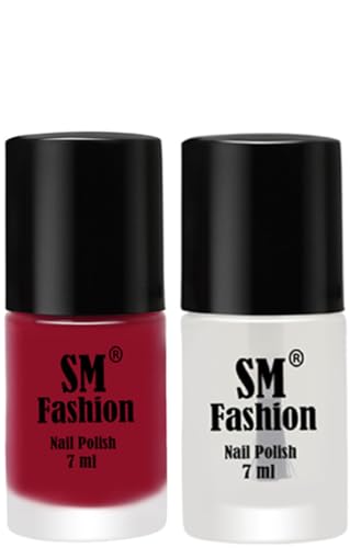 Image of Long Lasting Nail Polish | Nail Paint Combo 7 ml Each) - Set of 2 Raspberry-Top Coat