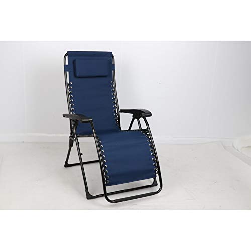 Guidesman Lc-8014 Foldable Locking Weather Resistant Outdoor Steel Framed Zero Gravity Reclining Lounge Chair With Headrest Pillow, Blue #TOP1