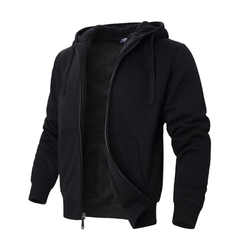 Image of LeeHanTon Sherpa Lined Hoodies for Men Heavyweight Full Zip Up Sweatshirt Thick Fleece Winter Warm Work Jackets Plus Size