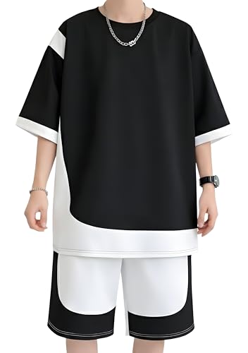 Men Oversized Round Neck Tee – Black & White Color Block Streetwear Shirt – 50 % Off Review & Price Drop