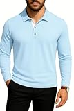 KUYIGO Men’s Polo Shirts Slim Fit Soft Long Sleeve Golf Tennis T-Shirts Small Sky Blue