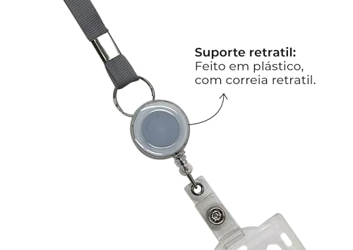 Protetor/Porta Bilhete Único Com Cordão Retrátil Roller Clip (Cinza)