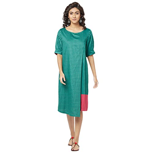 Image of Fabindia odal Printed Knee Length Dress (Light Green-10699337)