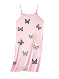 Umeyda Girls' Satin Silky Nightgown Sleeveless Spaghetti Strap Pajamas Dress for Kids Sleepwear, Pink Butterfly, 9-10Y = 160
