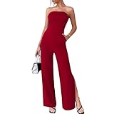 LuFeng Women's 2024 Summer Sleeveless Off Shoulder One Piece Jumpsuit Backless Wide Leg Slit Long Rompers with Pockets