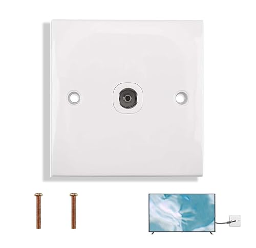 TV Aerial Socket Coax Wall Faceplate, Single-Port TV/FM Coaxial Plate Outlet, Flame-Retardant 50/60HZ Junction Providing Safe and Simple FM Radio Connections Experience (White)