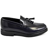 Scarpe Uomo Mocassini Inglese College Nappine Bon Bon Vera Pelle Blu Nappa Made in Italy Fondo Classico Sportivo Gomma (44 EU)