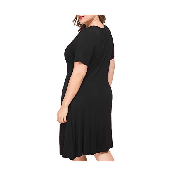 Tralilbee-Womens-Plus-Size-Short-Sleeve-Dress-Casual-Pleated-Swing-Dresses-with-Pockets Tralilbee Women's Plus Size Short Sleeve Pleated Loose Swing Casual Dress with Pockets Knee Length Black 2XL