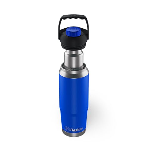 Flaskap FreePour System: 6oz Mixed Drink Tumbler Attachment and 26oz Cup Holder Friendly, Stainless Steel Water Bottle, Removable Hidden Flask Reservoir