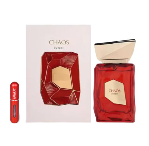 Perfume Chaos Extrait 100 ml, Extrait de Parfum - Perfume Árabe Unisex de Larga Duración, Incluye Atomizador Recargable 5 ml, Fragancia Amaderada Especiada con Toques Orientales (Chaos Extrait)