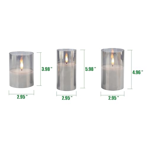 Image of Stonebriar 3 Pack Real Wax Assorted Size Flameless LED Pillar Candles in Glass Hurricane with Remote and Timer