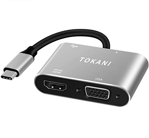 USB C to HDMI VGA Adapter, TOKANI 4K Type C USB-C Converter with USB 3.0 and USB C OTG Charging Port