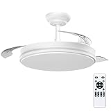 Casa Shop Ventilador con Luz LED 72W 50CM de 7590lm, Motor DC, temporizador, 6 velocidades, aspas retráctiles, CCT, función verano-invierno Silencioso, Controlador Incorporado (Blanco Mate)