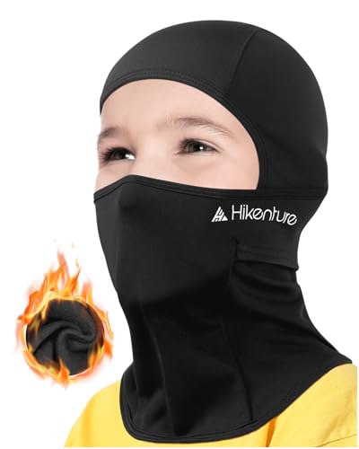 Hikenture Kids Ski Mask Balaclava, Winter Face Mask Under Helmet for Boys Girls, Thermal Windproof Fleece Children Running Beanie, Black,A2