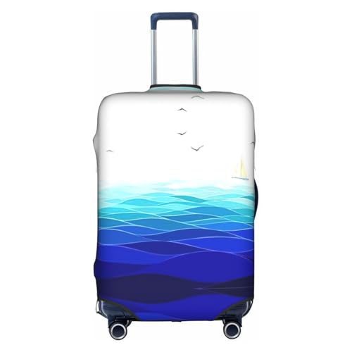 Housse de bagage élastique motif vagues oiseaux | Valise L blanche zippée