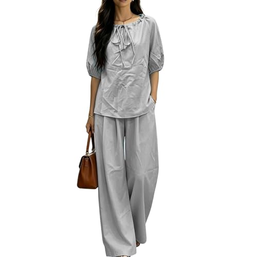 Ensemble décontracté en lin pour vacances d'été avec pantalon palazzo fluide de plage