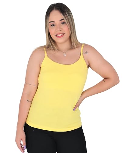 Kit 3 Blusinhas de Bojo Linha Verão Feminina Justinha Alça Fina Tamanho:P;Cor:Preto/Amarelo/Pink