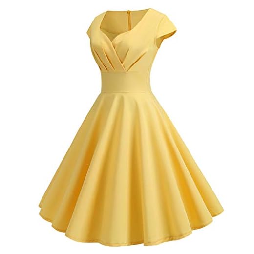 2023 Vestidos Largo para Mujer, Moda Colores sólidos Fiesta Vestido de Noche Vintage Retro 1950s Cuello en V Manga Corta Elegante Verano Suelto Vestidos de Cóctel Larga Casual Vestido Vestir