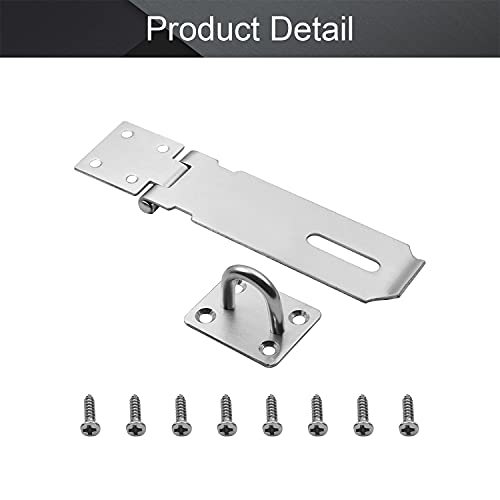 Image of MroMax Hasp Staple Padlock Latch, 167mm Length,Stainless Steel Furniture Cupboard Door Stainless Steel Silver Tone 1pcs