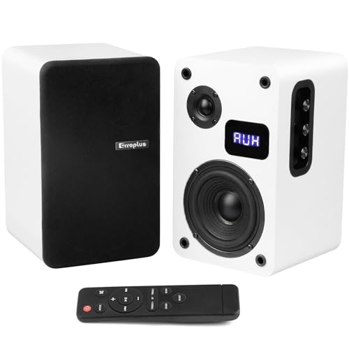 White Bookshelf Speakers Pair, 70W Powered Record Player Turntable Speakers Wired Optical/ARC/RCA/AUX/BT Input HiFi Stereo Speakers with 4" Woofer for Home TV Desktop PC Studio Monitor