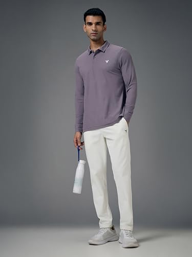Image of TECHNOSPORT Mens Slim Fit Polyester Active Wear Collar Polo T-Shirt with Long Sleeves for Workout, Sports