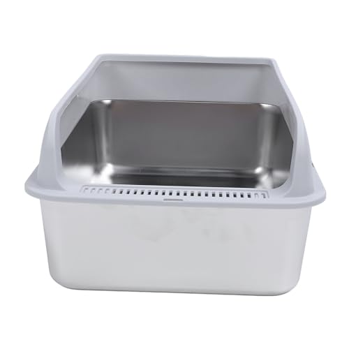 Caixa de Areia para Gatos de Aço Inoxidável, Bandeja de Areia para Gatos de Limpeza Fácil e Resisten